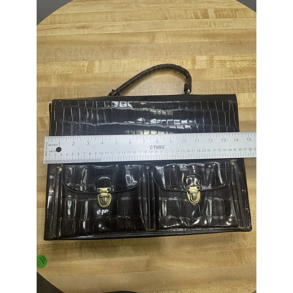 BROWN CROCO PRINT FAUSE LEATHER‎ VINTAGE CELEBRITY 2 POCKETS FLAP BRIEFCASE